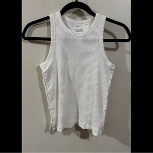 Zara White Ribbed Tank Top with Side Buttons